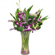 Serene Elegance Fresh Purple Orchids in Vase Arrangement
